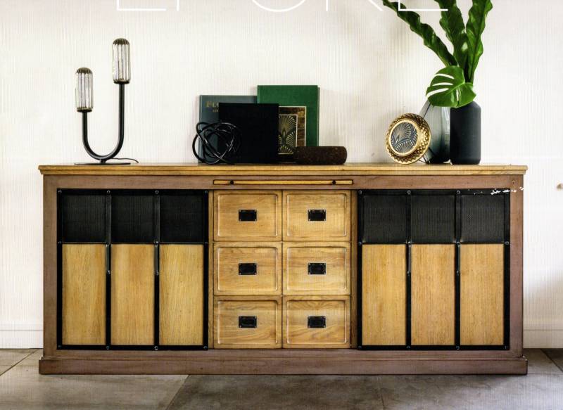 BAHUT Enfilade , 3 portes coulissantes Chêne et métal 